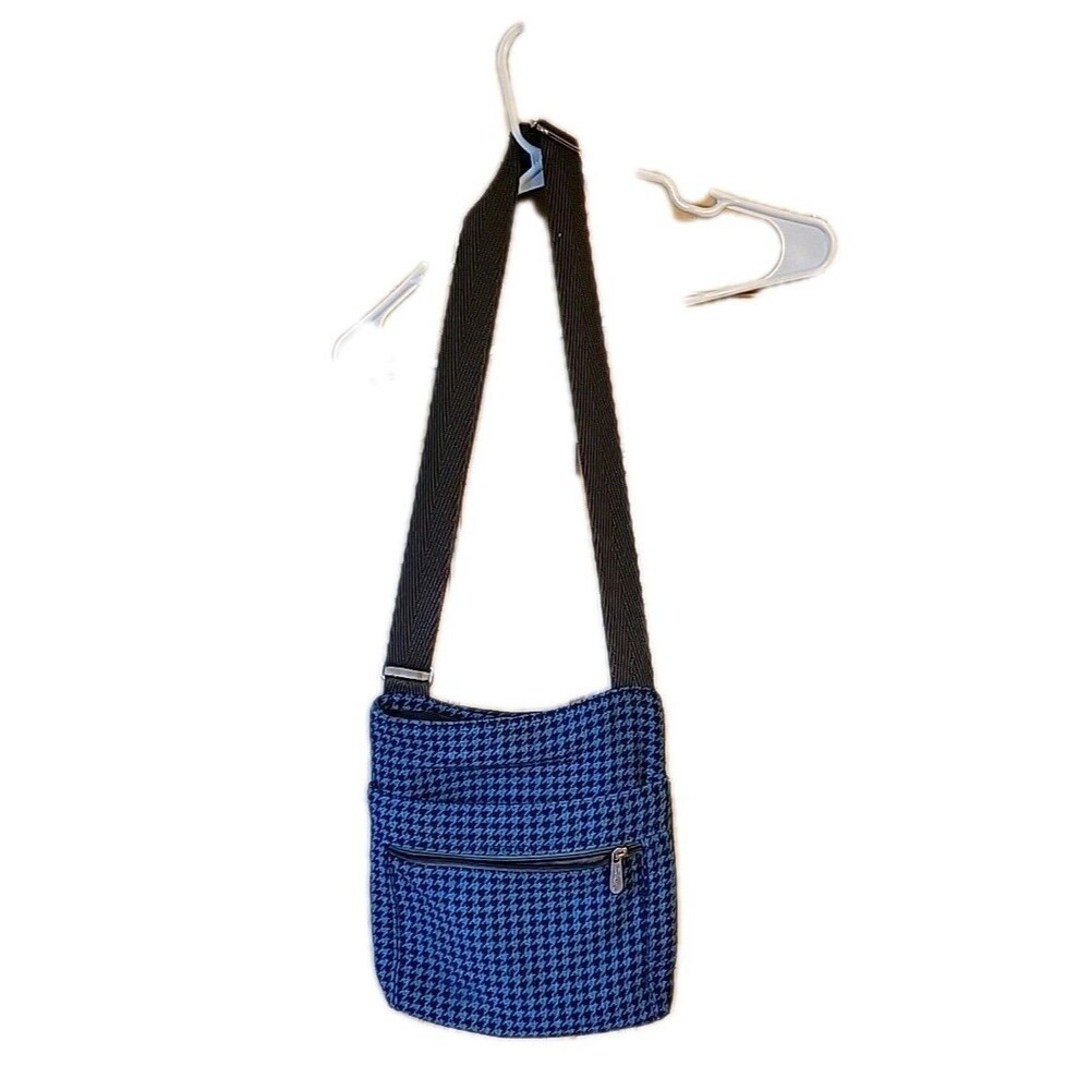 THIRTY ONE Houndstooth Teal Brown Adj Strap Crossbody Hipster Purse